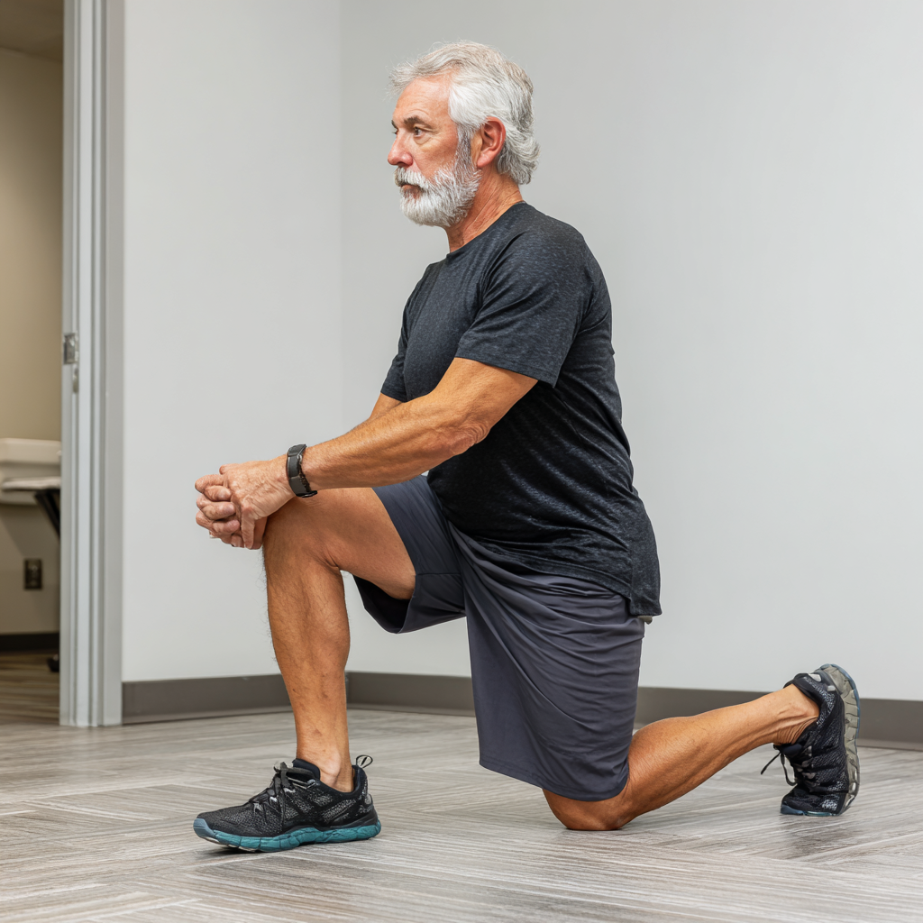 Older adult demonstrating improved flexibility and stability after quilnaso training program